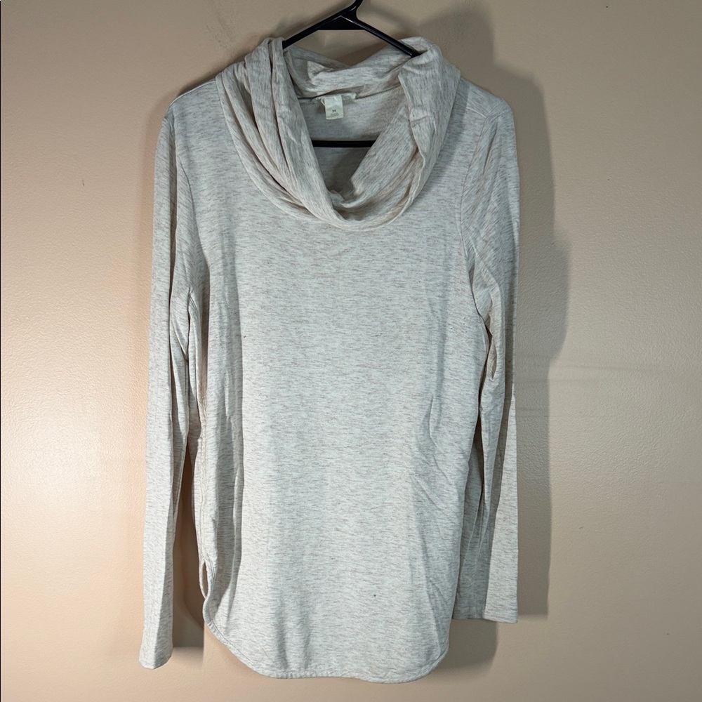 LOFT Light Heathered Cream Cowl Neck Long Sleeve Top
